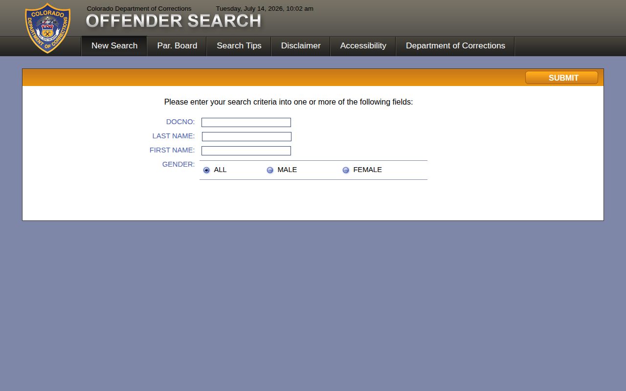 Cheyenne County released inmates CDOC offender search fields