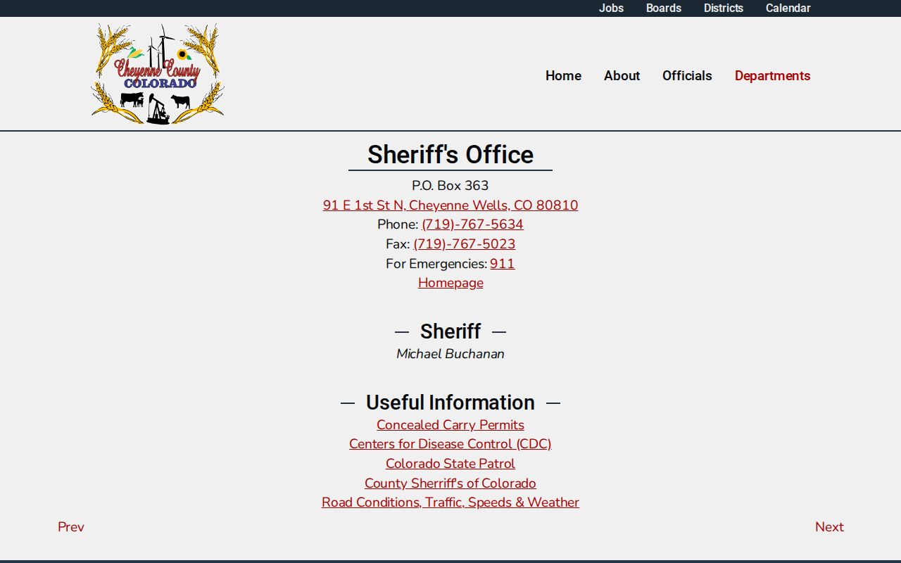 Cheyenne County Colorado sheriff listing for 72-hour release verification